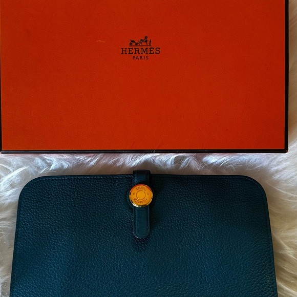 Hermes Handbags - Hermes Dugon Blue Wallet with Box